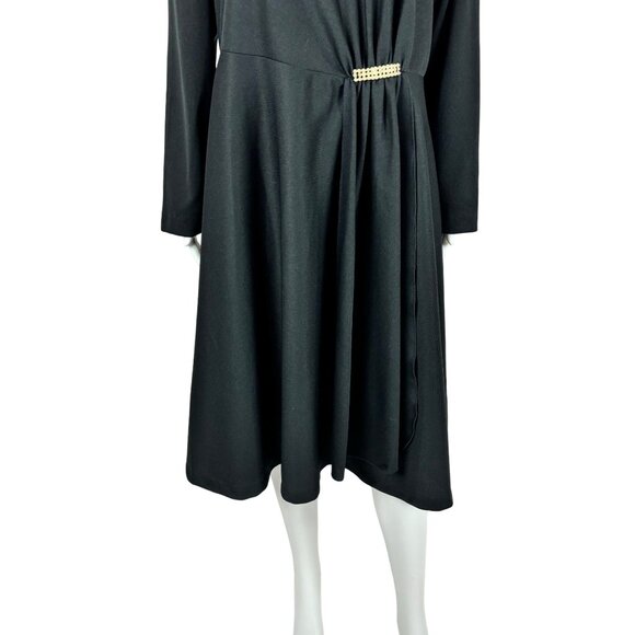 Vintage 70s Cocktail Dress Women's Extra Large Black Bombshell Rhinestone Waist - Picture 6 of 10